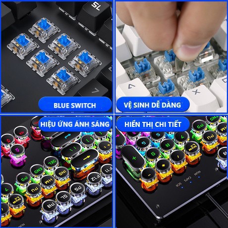Bàn phím cơ Latope bàn phím gaming nút tròn dễ thương Full LED RGB T907