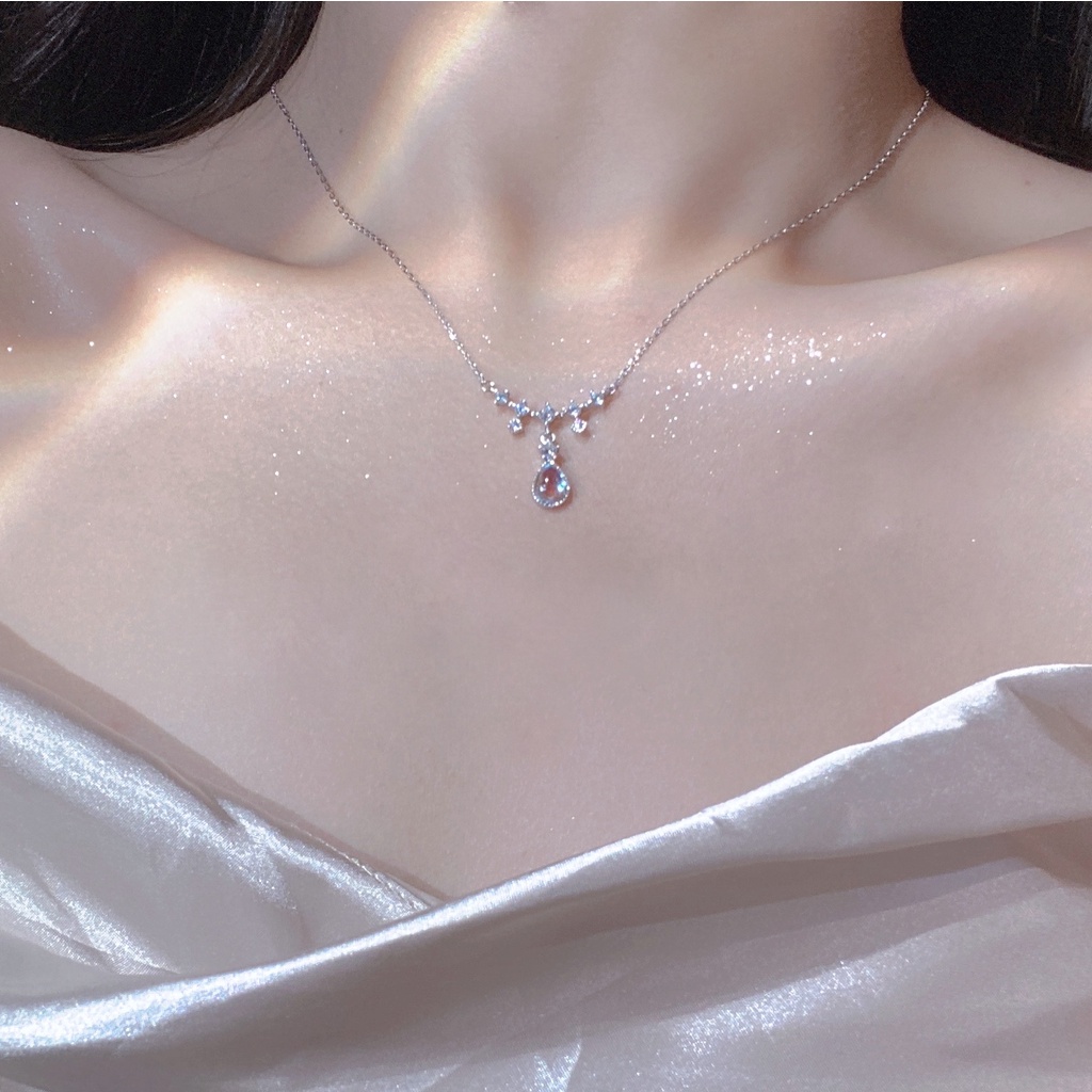 Vòng cổ Bạc 925 Mặt Đá Mặt Trăng Nhiều Màu Sắc Thời Trang