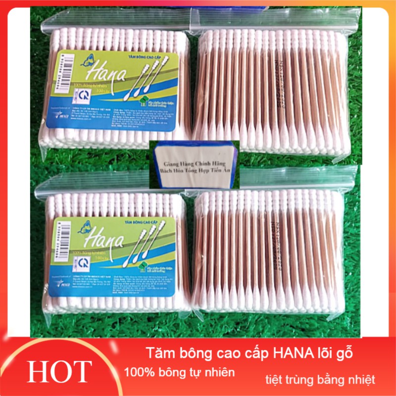 Combo 2 bịch Tăm bông cao cấp Hana lõi gỗ 2 x 100 cây