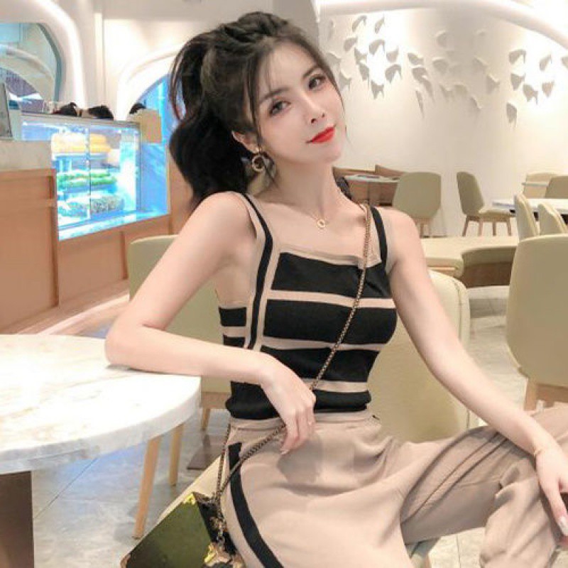 Áo tank top 2 dây hoạ tiết kẻ sọc cho nữ