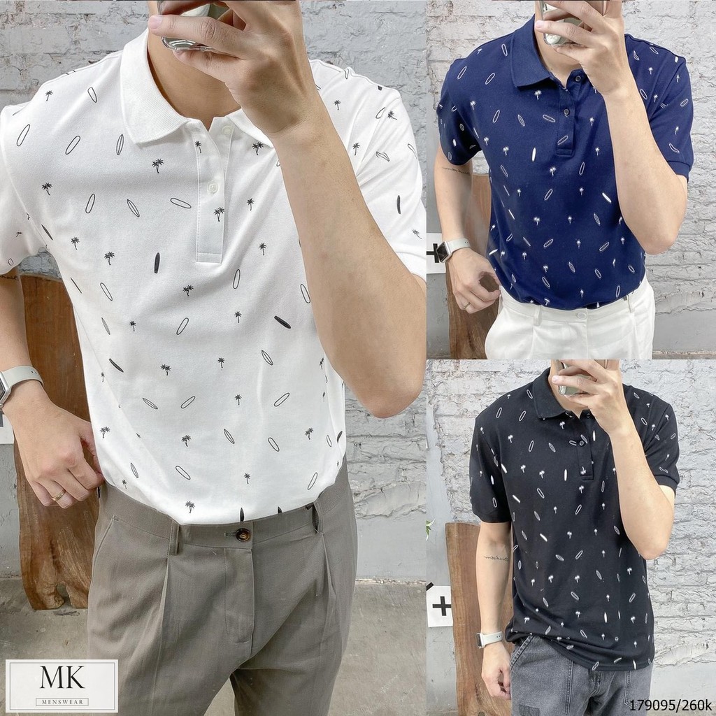 Áo ngắn tay cổ bẻ polo hoạ tiết cây dừa