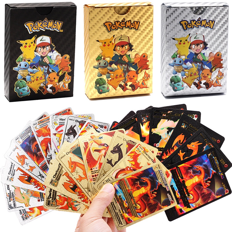 Bộ 55 Thẻ Bài Pokemon Bằng Kim Loại Màu Vàng