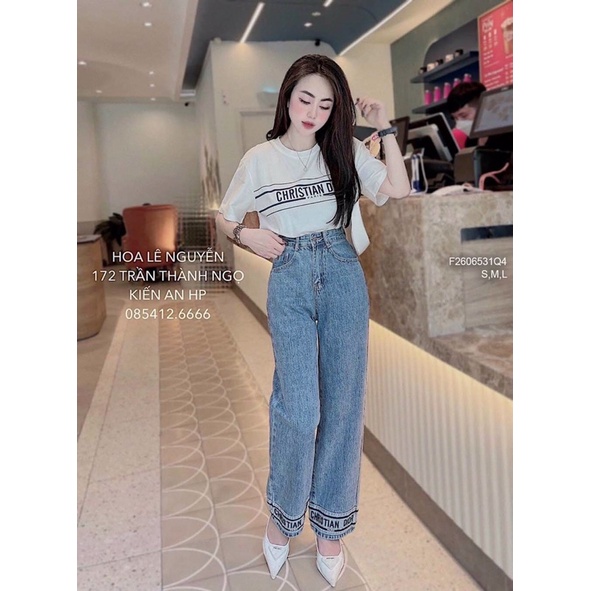 Quần jean dài lai ống phối chữ TT2106
