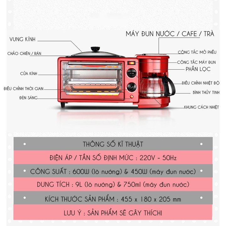 Lò nướng bánh mỳ đa năng kèm ấm đun nước cao cấp nhỏ gọn siêu xinh Máy làm bữa sáng