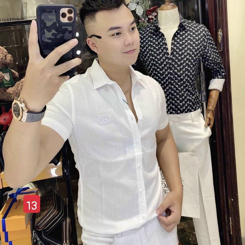 Sơ mi nam tay ngắn - Trắng đen GUCCI - Phong cách thời trang trẻ trung thời thượng