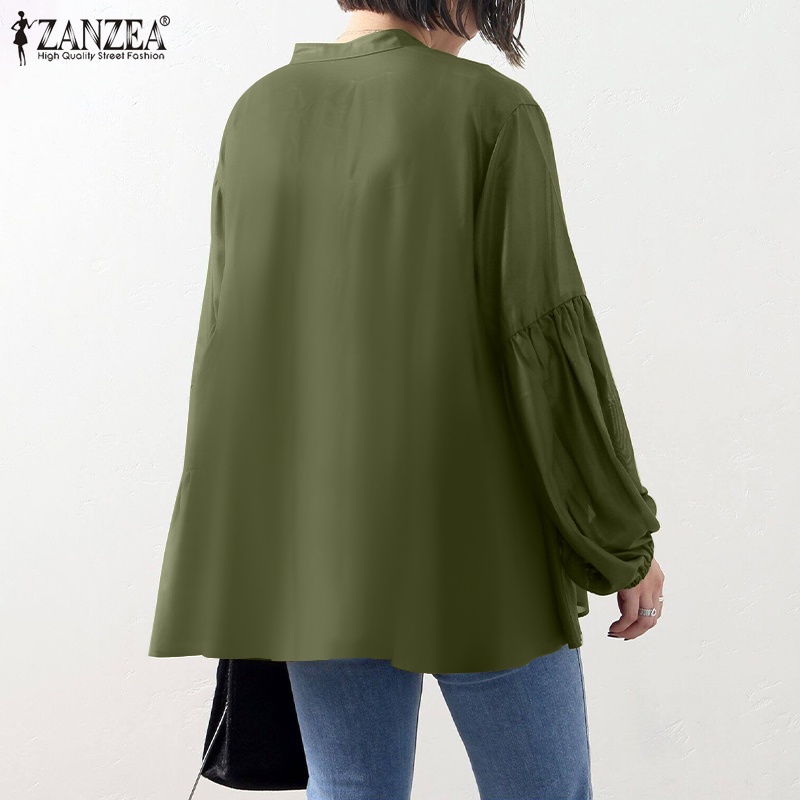 Áo kiểu Zanzea tay phồng dài chất liệu co giãn đính nút thời trang cho nữ
