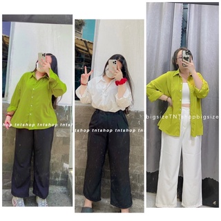 SET 2 MÓN ÁO SƠ MI TAY DÀI + QUẦN TÂY ỐNG RỘNG [TNTSHOP BIGSIZE 60KG 90KG]