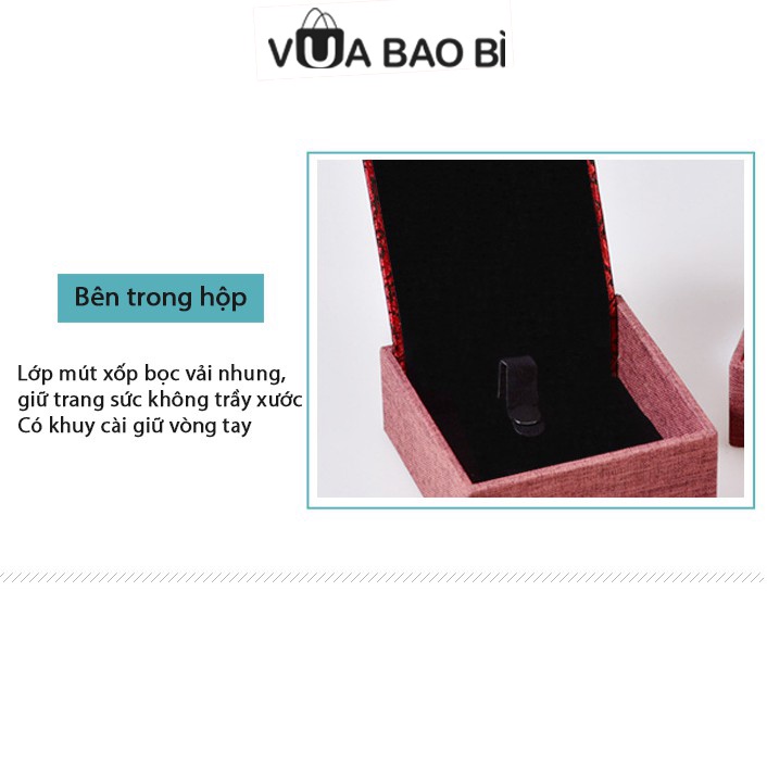Hộp Gấm đựng trang sức, vòng phong thủy 10x10cm, Hộp đựng vòng tay, mặt đá bằng gấm cao cấp VUA BAO BÌ