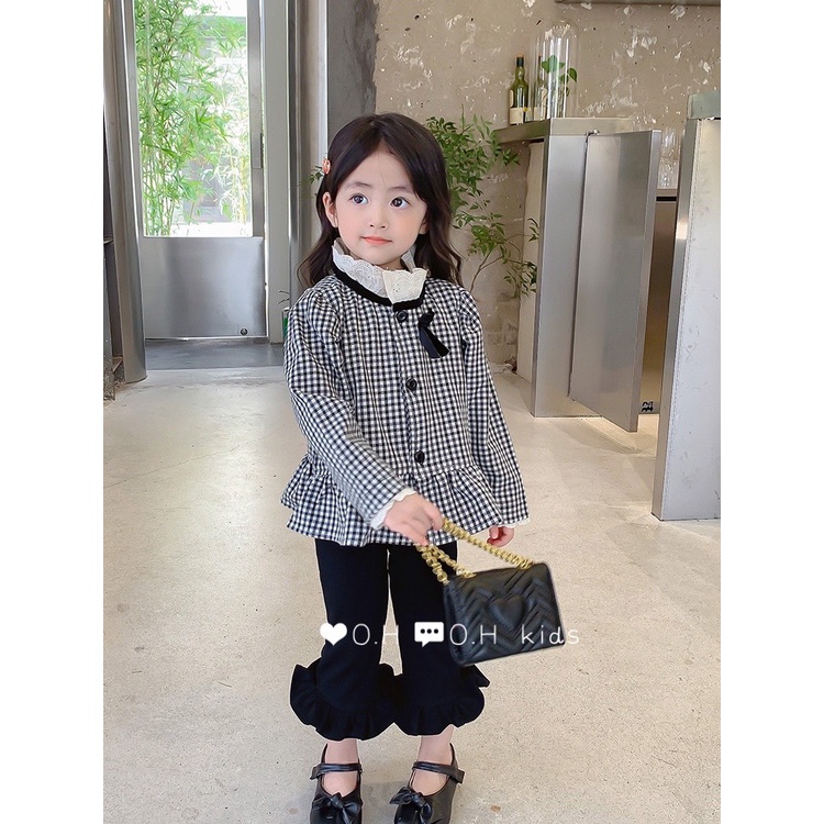 Bộ quần áo sơ mi cổ bèo cho bé gái K079