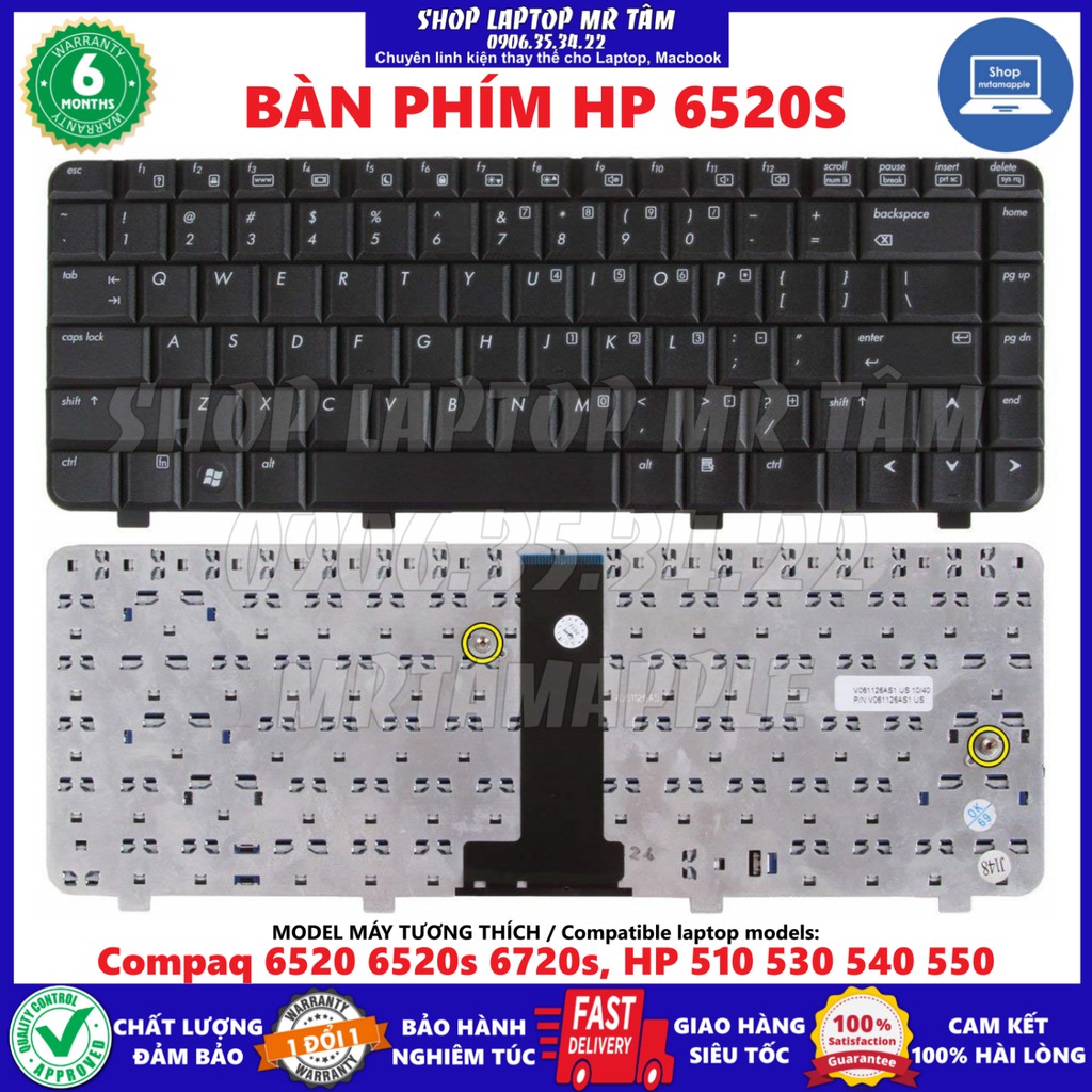 (KEYBOARD) BÀN PHÍM LAPTOP HP 6520S dùng cho Compaq 6520 6520s 6720s, HP 510 530 540 550