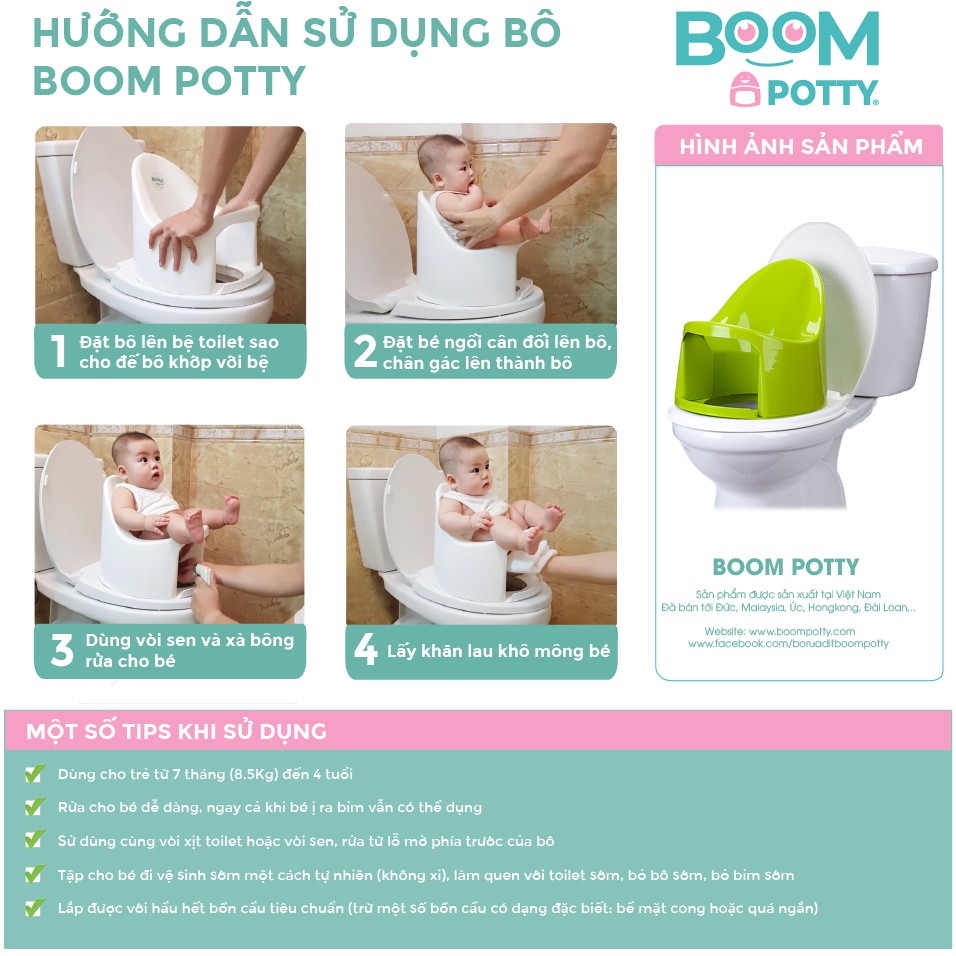 Combo 2 Bô Thông Minh Đa Năng Cho Bé Boom Potty, cho bé từ 8m (8.5kg) tới 4 tuổi
