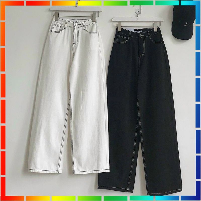 Quần Jeans Ống Rộng Chất Đẹp Chỉ Nổi Phong Cách Ullzang