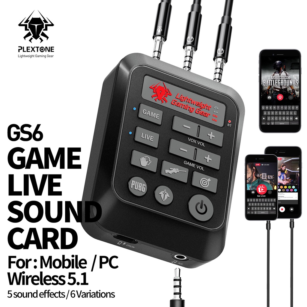 Card âm thanh Plextone GS6 giao diện USB-C 3.5mm cho điện thoại Android/ Pad chuyên dụng