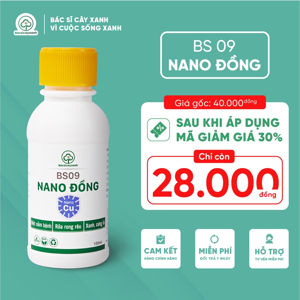 Nano đồng BS09 -  Sạch nấm bệnh, xử lý rong rêu, giúp xanh lá, cứng cây - 100ml