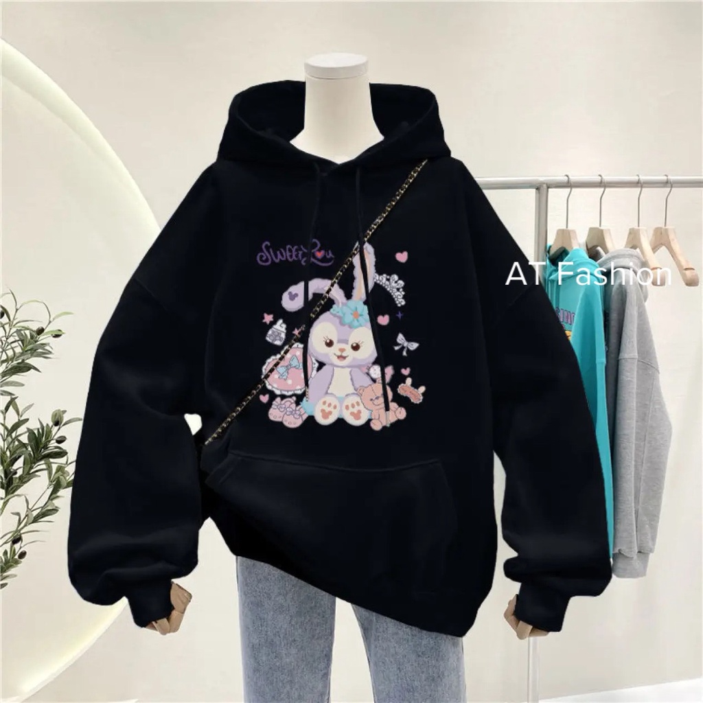 MCBB - 47-60 Kg 100% Vải Cotton Áo Hoodie Nữ Mẹ & Bé Gái Áo Thun Tay Dài Nữ Có Mũ Trùm Đầu Thỏ Trắng Áo Bé Gái Trẻ Em Bộ