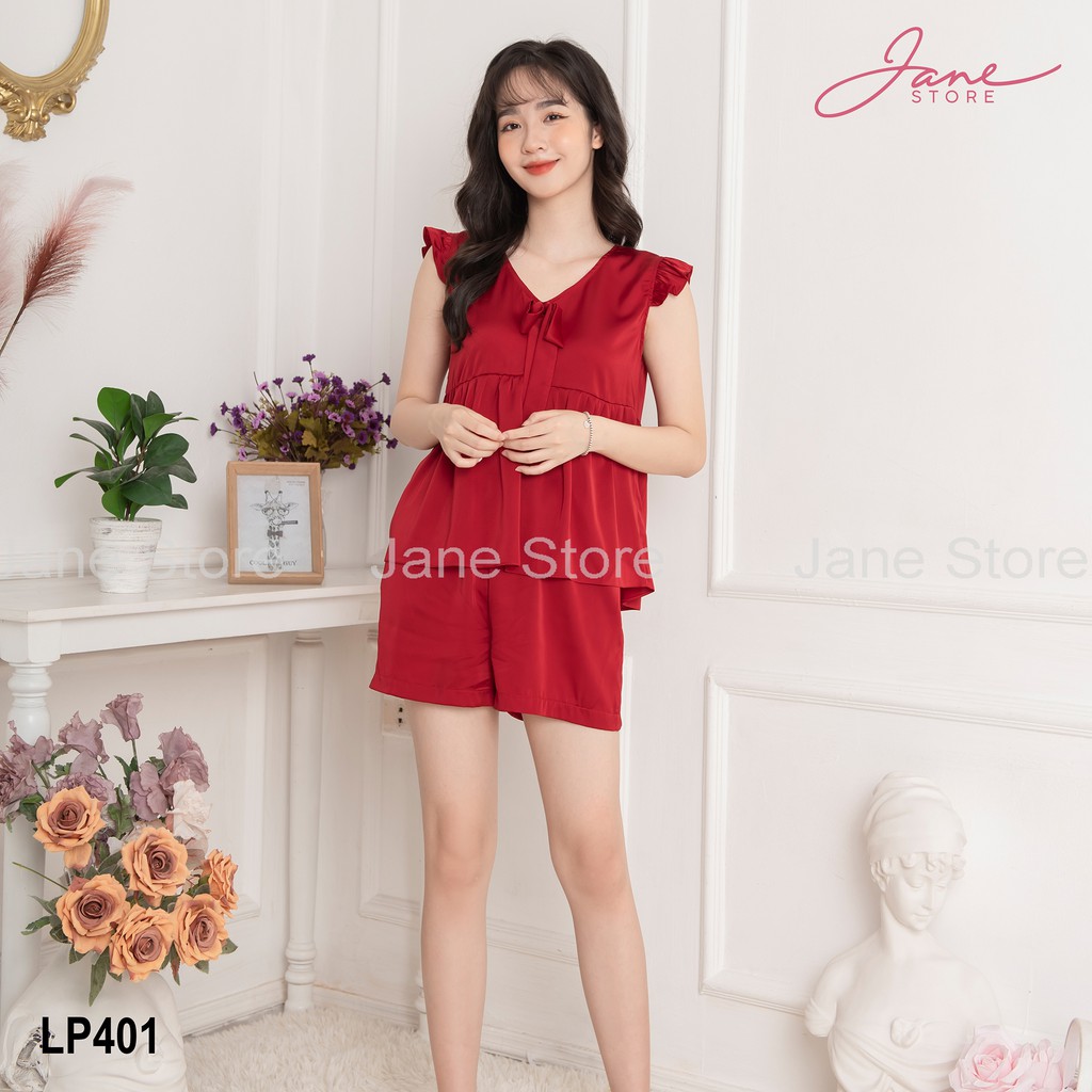 Bộ đồ ngủ lụa Pháp JANE nơ cổ mã LP40