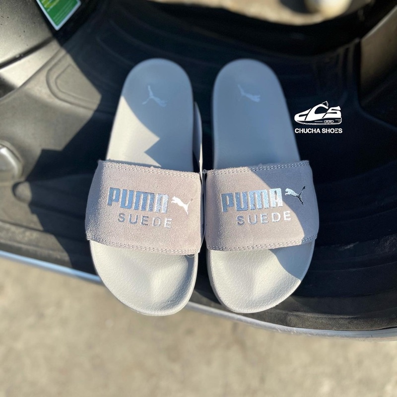 Dép Puma Xám Quai Ngang Da lộn