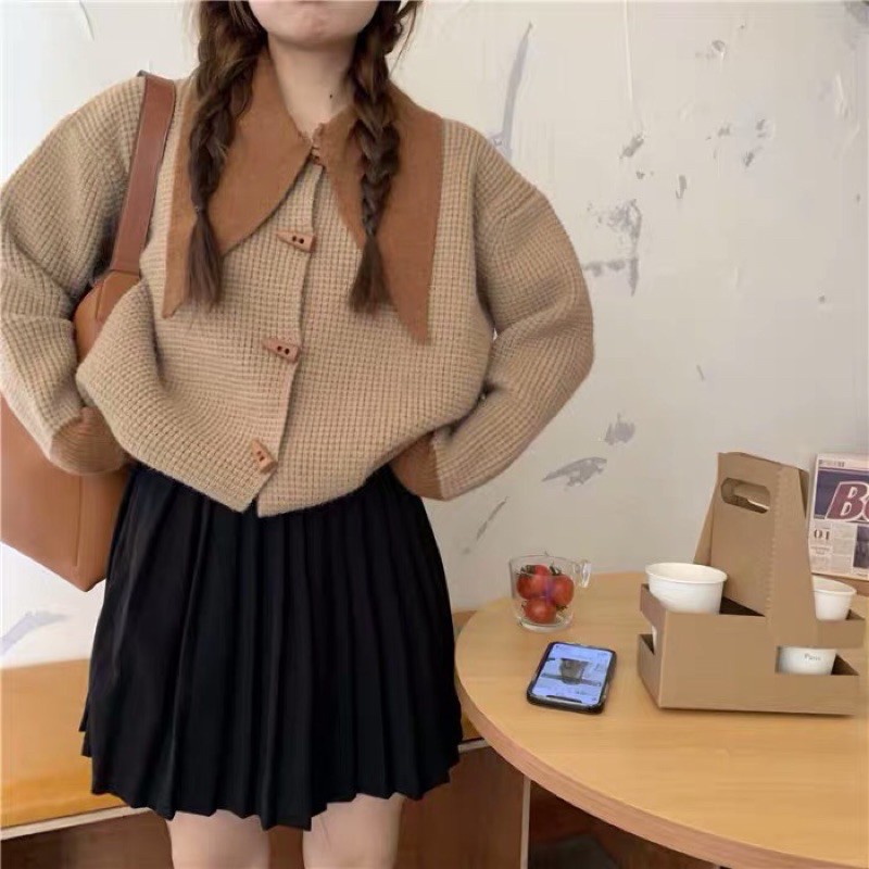 Áo cardigan cổ sen
