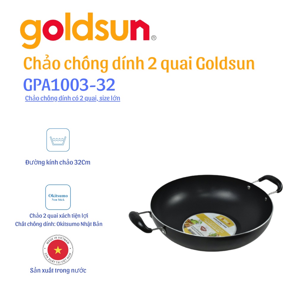 Chảo chống dính nhôm đúc công nghệ chống dính Okitsumo Nhật Bản Goldsun GPA1003-32