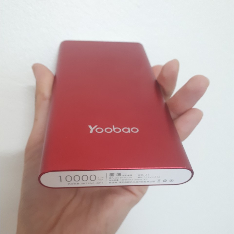 Sạc dự phòng Yoobao A1 10000mAh, siêu mỏng, màu đỏ sang trọng