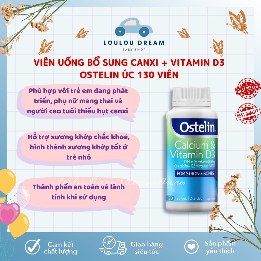 Vitamin D3 và Canxi Ostelin dạng viên cho trẻ em từ 2 tuổi và người lớn chính hãng Úc