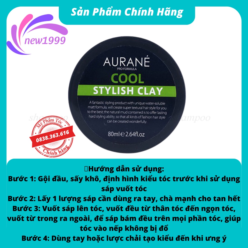 Sáp vuốt tóc Aurane Cool Stylish Clay 80ml tạo kiểu tóc nhập khẩu Pháp cao cấp