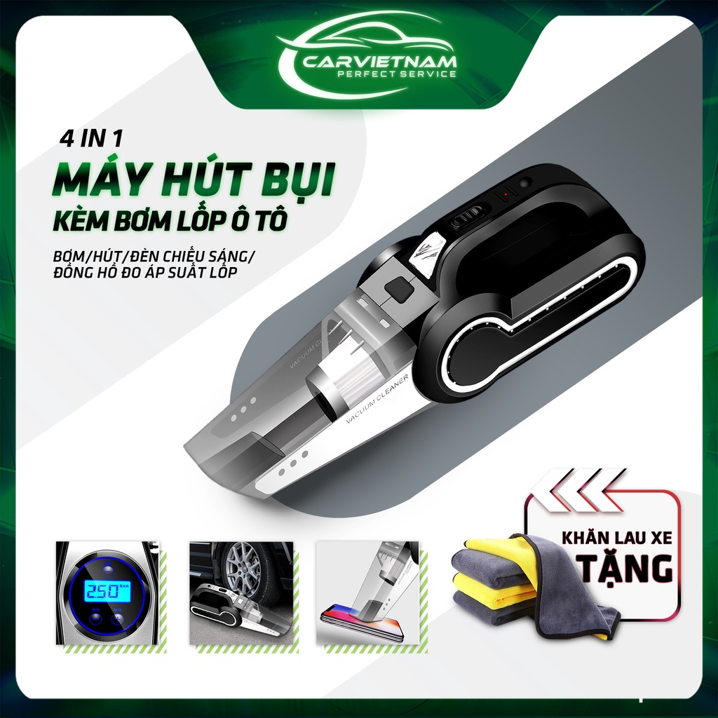 Máy Hút Bụi Ô Tô Cầm Tay 4 Trong 1 Kèm Bơm Lốp (Ccar_HB8801) - Công Suất 120W Dùng Điện 12V Cắm Tẩu Sạc Trên Xe Hơi