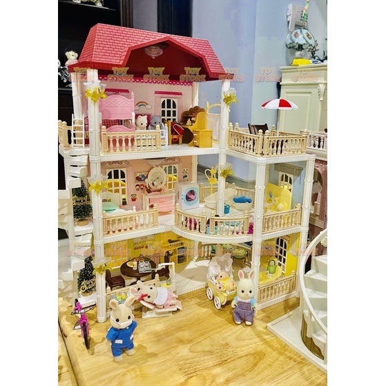 Bộ đồ chơi nhà búp bê nhà thỏ biệt thự lớn cao cấp cho bé toystore FUDAER
