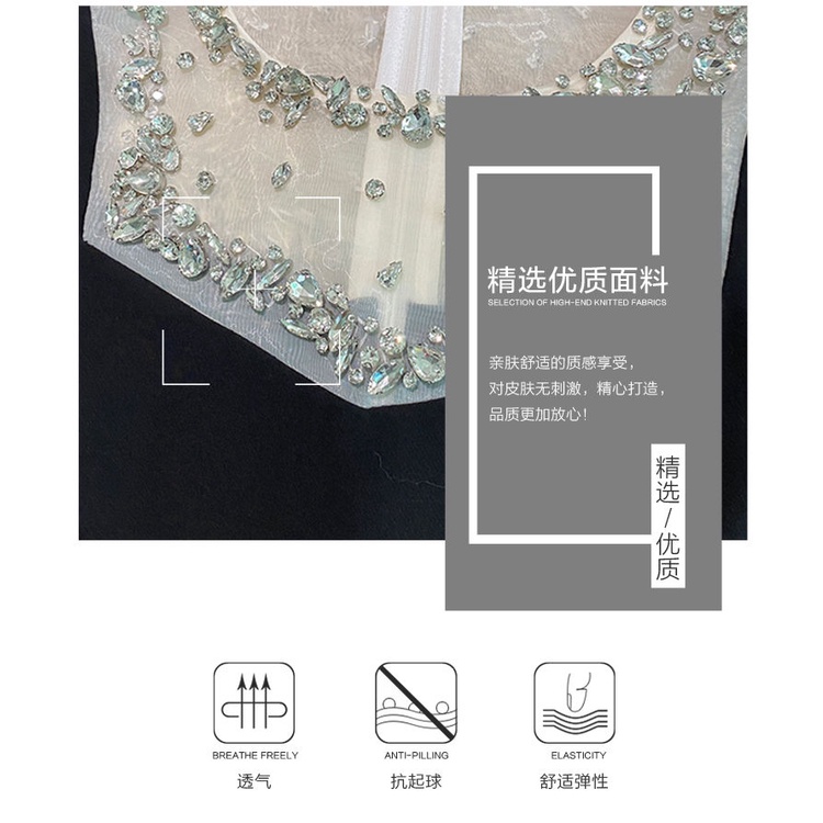 French dress Women's 2022 Summer New Design sense Bowknot bubble sleeve heavy industry diamond-encrusted spliced skinny skirt