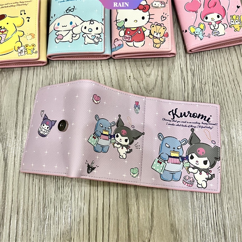 SANRIO Ví Ngắn Bằng Da PU In Hoạt Hình Cinnamoroll Hello Kitty Kuromi Dành Cho Nữ