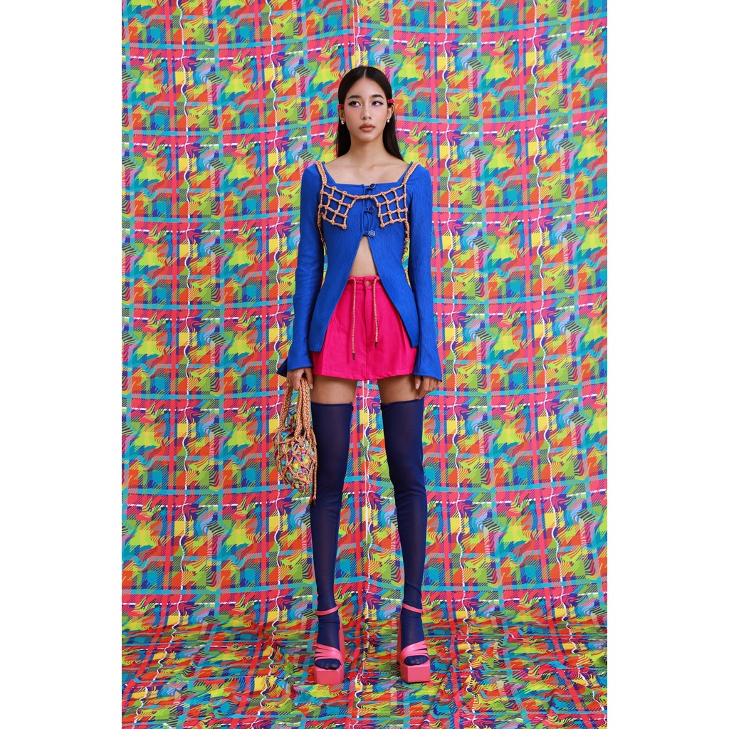 Áo xẻ hai tôn dáng -TARTAN - Xanh/ Cobalt Blue