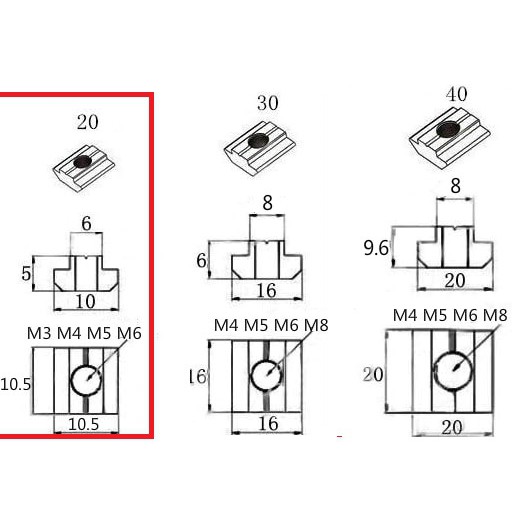 10 con Tán Chữ T luồn cho Nhôm Định Hình 2020