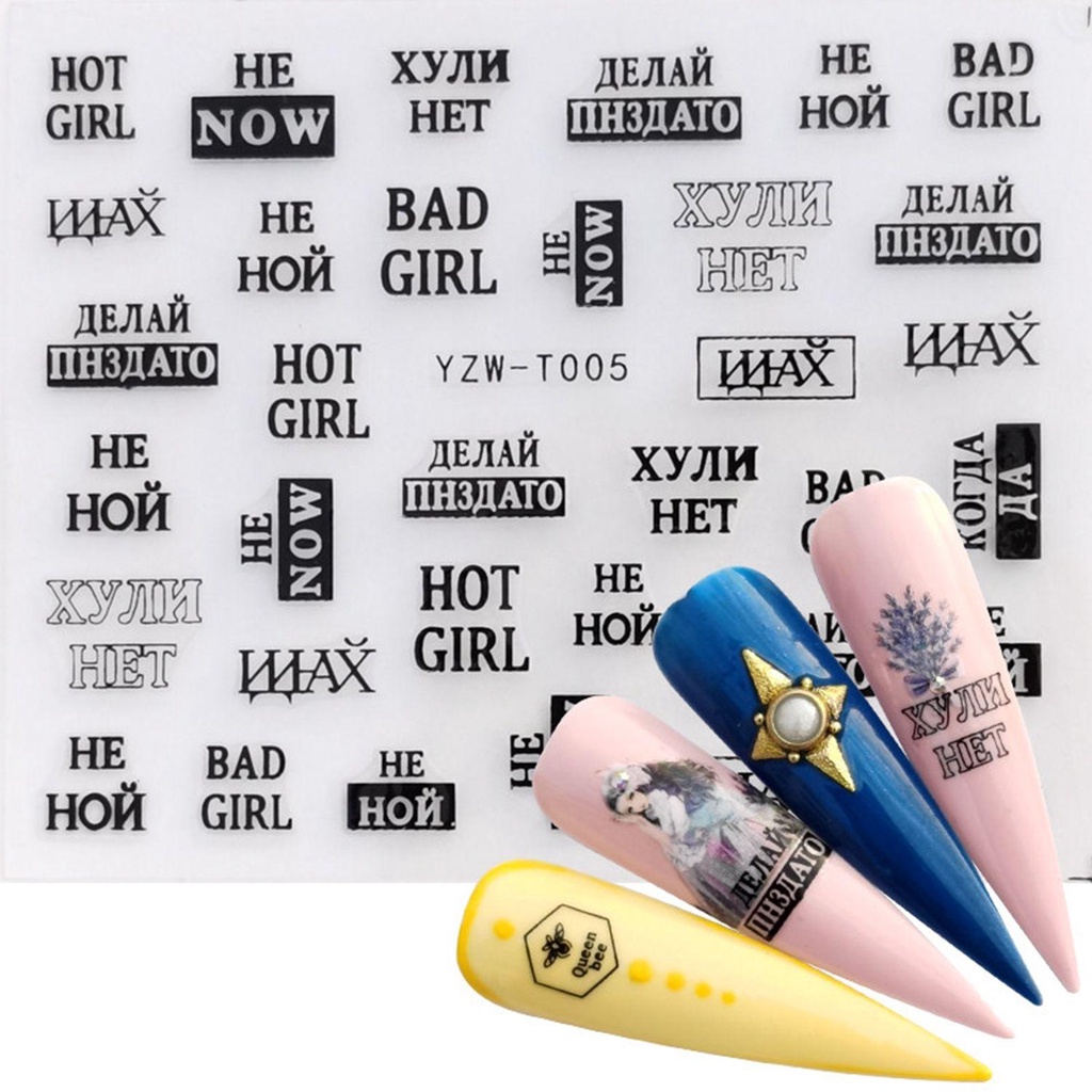 XIANTIN 1 Tờ Miếng Dán Móng Tay Hình Chữ Tiếng Nga