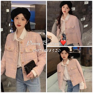 [Order có ảnh thật](Loại dày đẹp trần trám)Áo khoác tweed kẻ hồng pastel, style ulzzang Hàn Quốc🌻Panny Boutique🌻