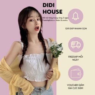 Áo Croptop 2 Dây Đũi 🦋 Áo Dây Thun Nữ Viền Bèo 2 Màu ?
