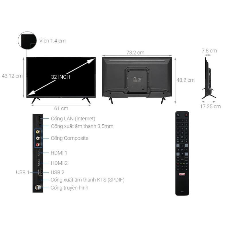 Tivi TCL 32 inch Smart TV L32S6300 (Miễn phí vận chuyển tại Hà Nội)