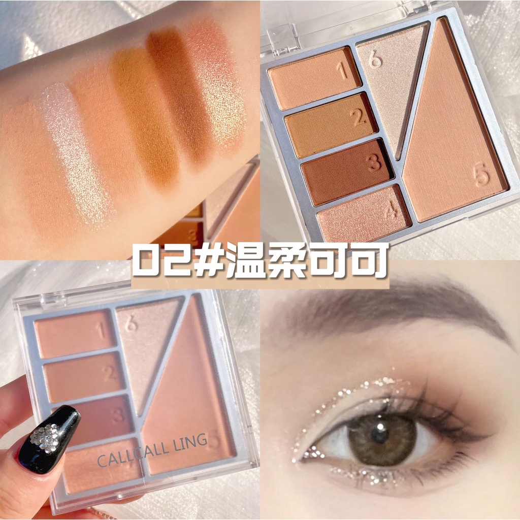 Bảng Phấn Mắt Callcall Ling Sáu Màu Sắc Tố Ngọc Trai Sữa Màu Đất Lấp Lánh Dành Cho Học Sinh