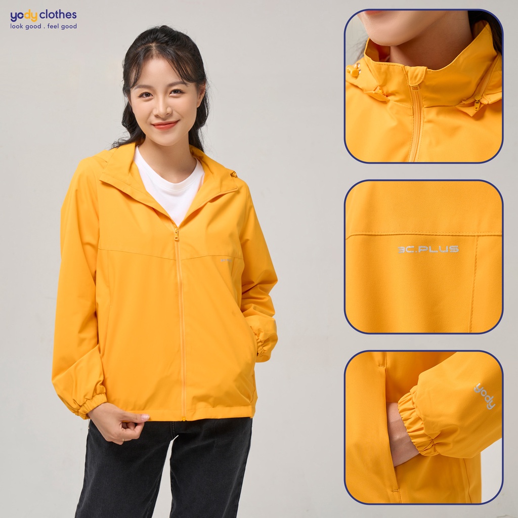 Áo khoác gió nữ YODY 2 lớp cao cấp cản bụi chống thấm nước có mũ tháo rời AKN5040