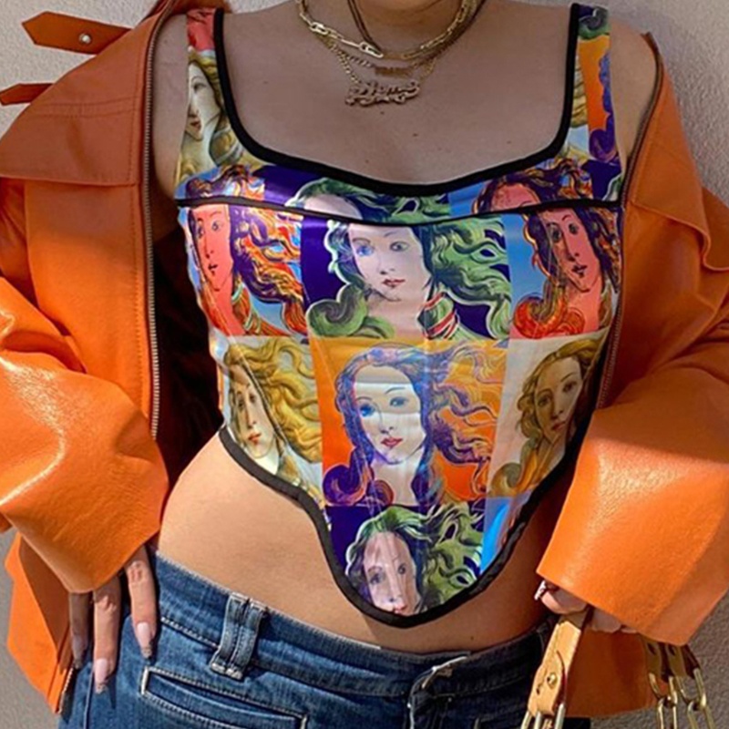 Áo Sát Nách Cổ Vuông Hở Lưng In Họa Tiết