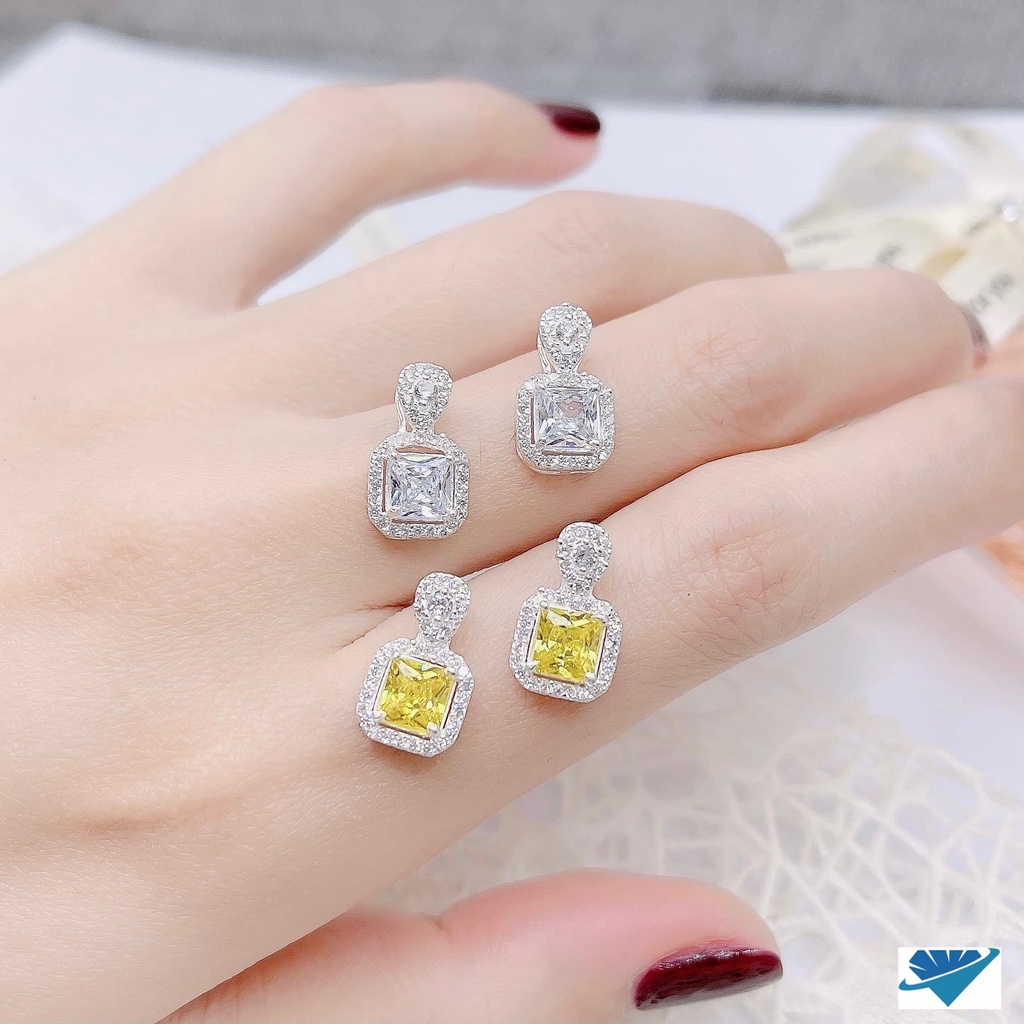 Bộ trang sức nữ bạc ta mặt đá vuông xinh xắn kiểu dáng thời trang - Bạc Bibi