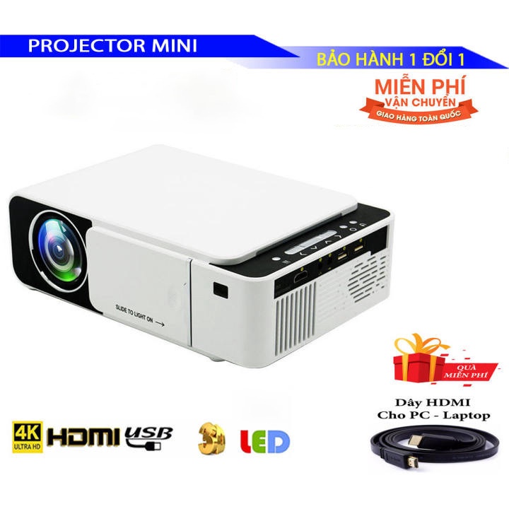 Máy Chiếu T5 KẾT NỐI KHÔNG DÂY Có Độ Phân Giải 1080P. Tặng Kèm Dây HDMI và Dây Audio 3.5