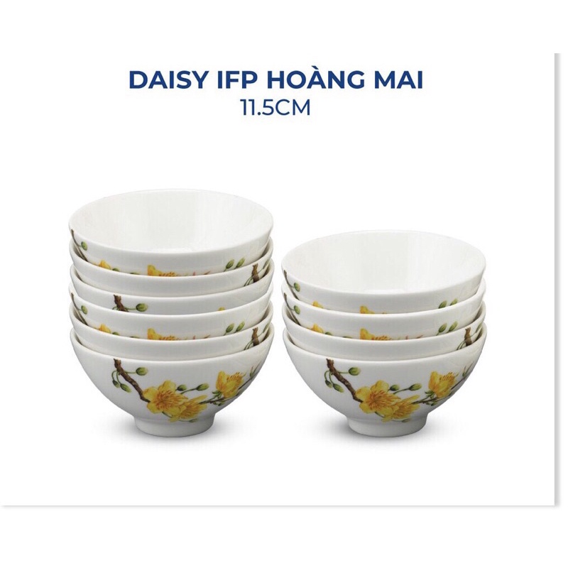 Bộ 10 Chén Ăn Cơm Cao Cấp Minh Long 11.5 cm Daisy IFP Hoàng Mai sứ cao cấp, đẹp, dùng gia đình, tặng quà