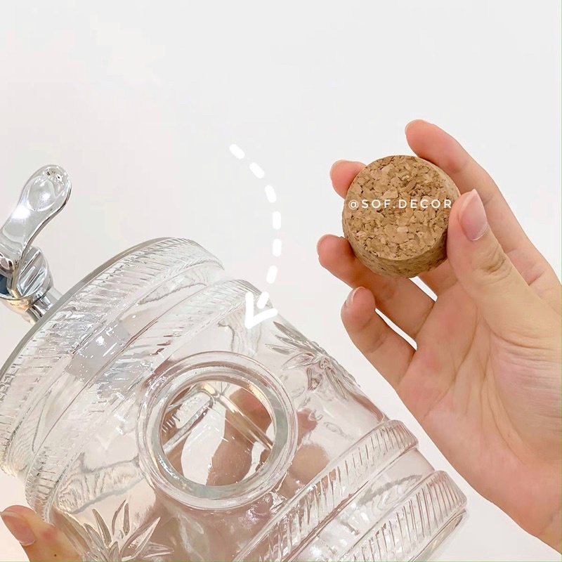 Bình nước hoa quả, bình trà thuỷ tinh có vòi dung tích 1 lít - Décor nhà Sò