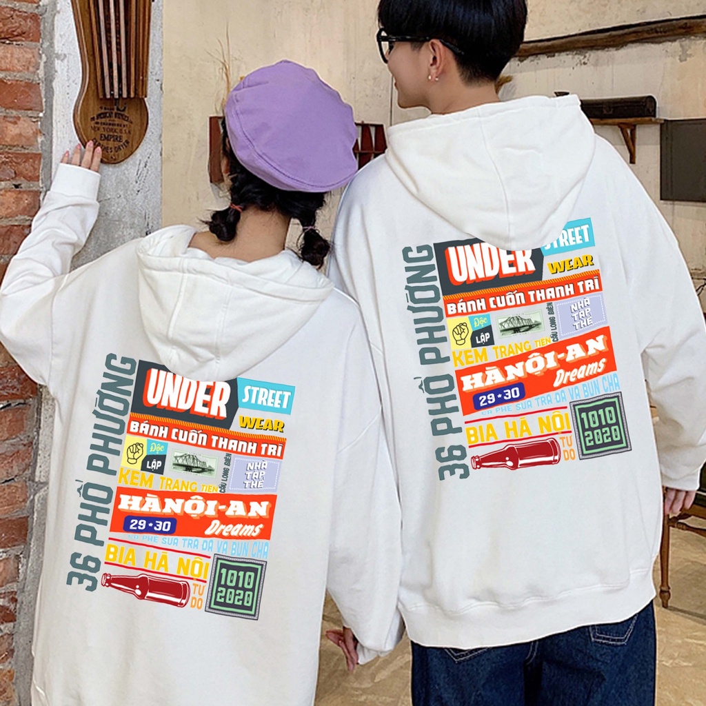 Áo Hoodie  under Hà Nội, Áo nỉ bông thu đông  phom Rộng  Nam Nữ Unisex  mẫu mới 2021