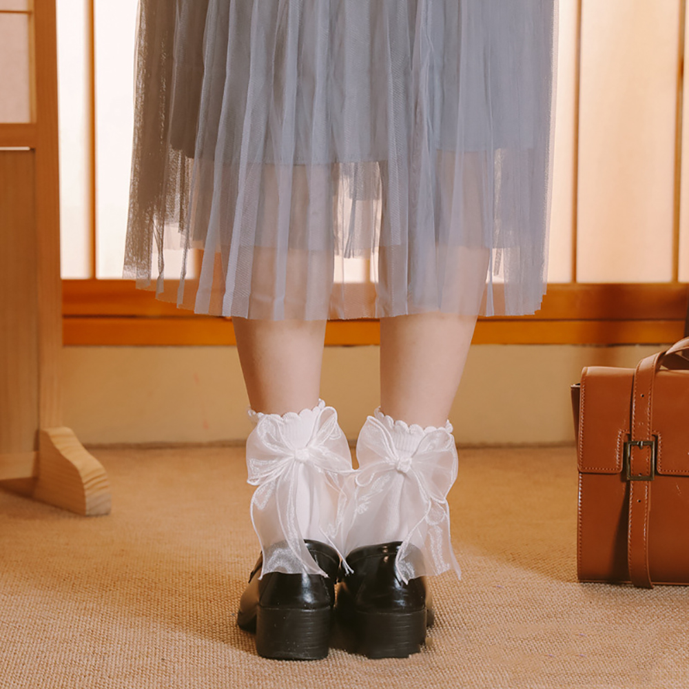 Vớ cotton phối ren đính nơ dễ thương đáng yêu dành cho nữ