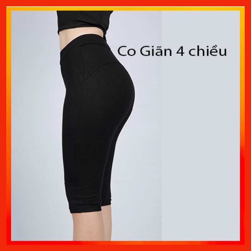 Quần legging nâng mông, quần legging lửng đùi ngố nữ màu đen mặc nhà, quần tập gym co dãn 4 chiều