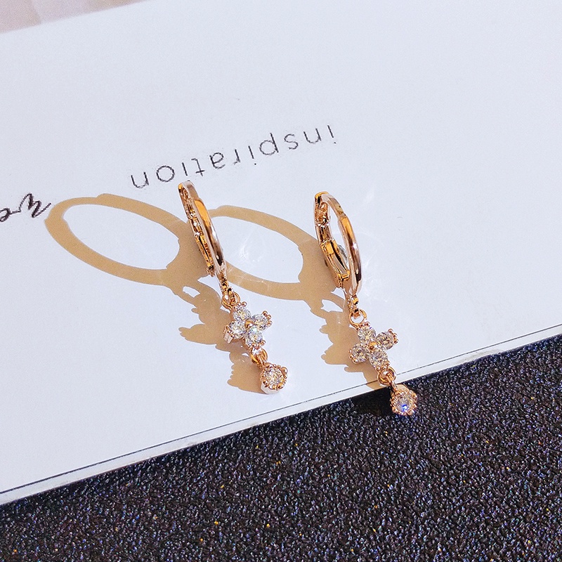 [Jiudolan] Bông Tai Dáng Dài Mạ Vàng 18K Hình Hoa Đính Đá Zircon Thanh Lịch Cho Nữ