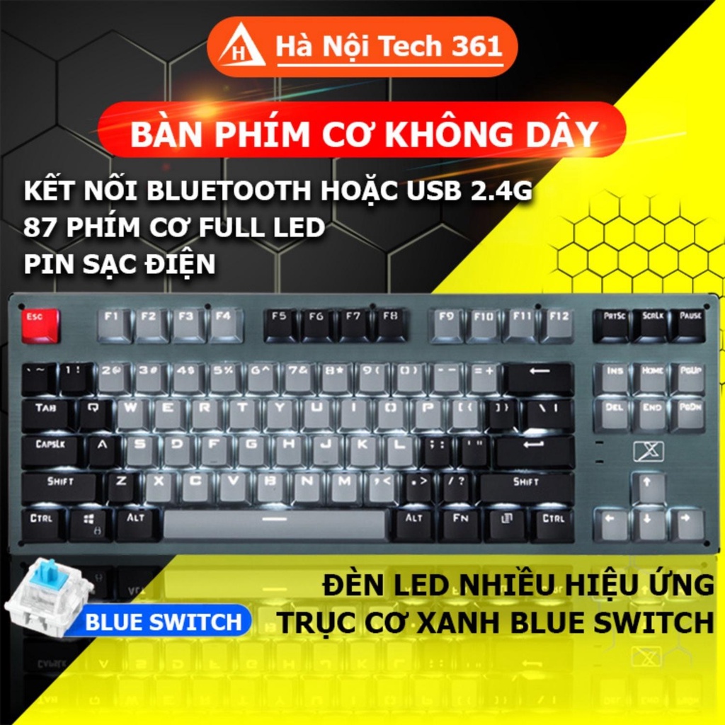 Bàn Phím Cơ Không Dây Bluetooth Gaming Blue Switch K950 Cho Laptop, Điện Thoại và Máy Tính Bảng