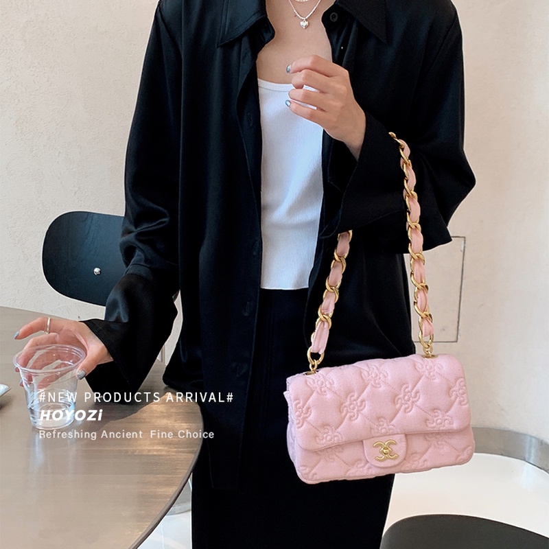 Túi denim Mềm Hình Vuông Nhỏ Họa Tiết Kẻ Sọc Đính Đá Có Khóa Gài Thời Trang Mùa Hè 2022 Gylb1410