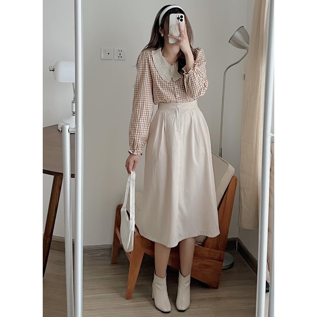 Chân Váy Nhung Dáng Dài Ulzzang Hàn Quốc Có Chun Sau, Chân Váy Dáng Chữ A